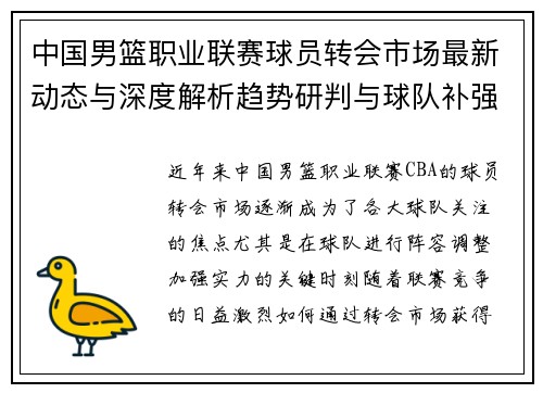 中国男篮职业联赛球员转会市场最新动态与深度解析趋势研判与球队补强策略 中国男篮职业联赛球员转会市场最新动态与深度解析趋势研判与球队补强策略